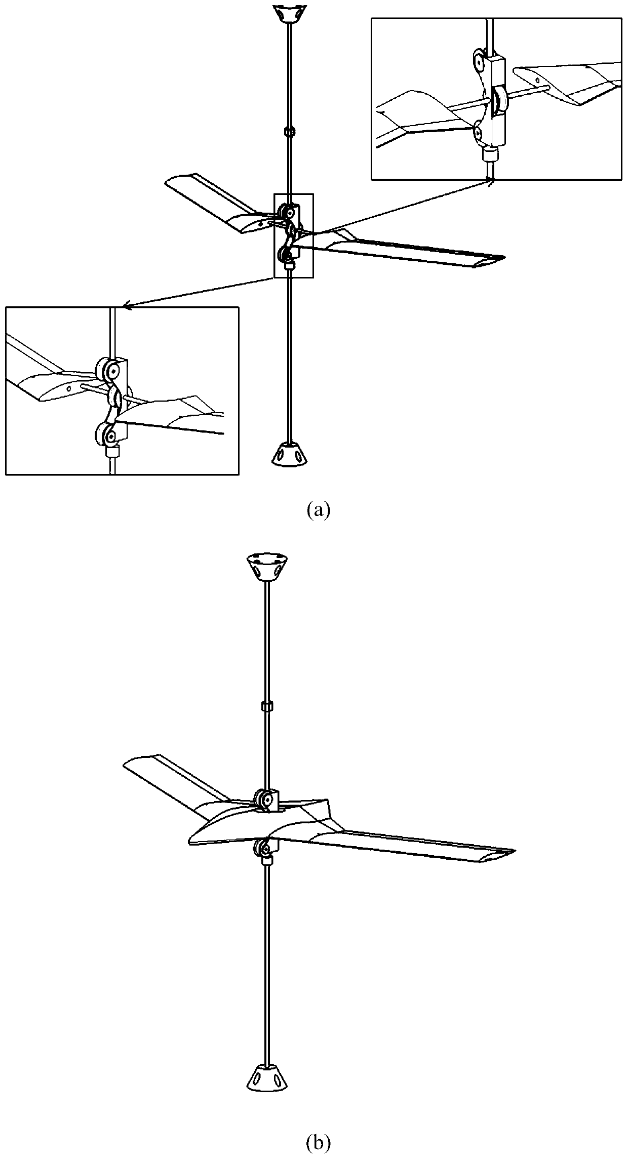 Free flight supporting device in full wingspan flying wing body freedom flutter wind tunnel test