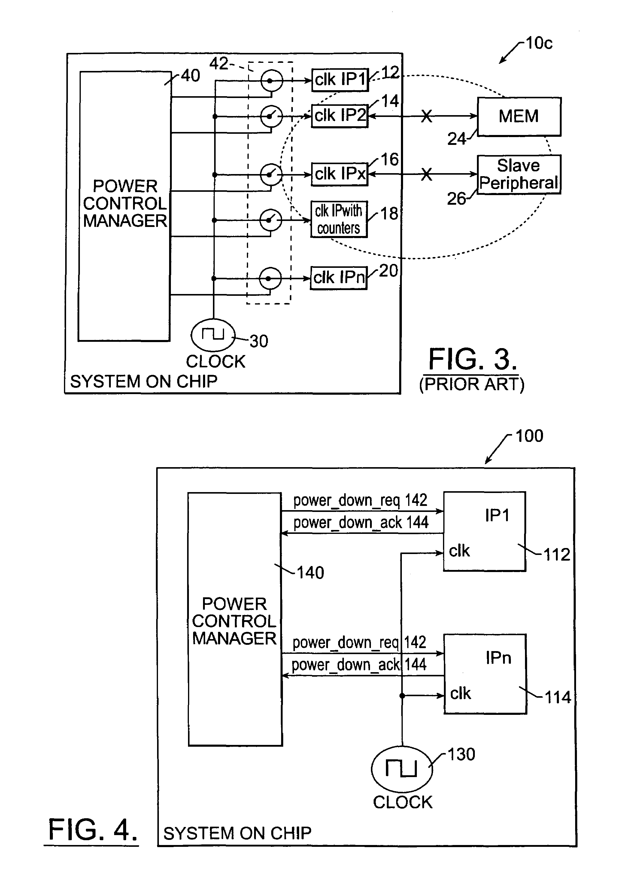 Integrated circuit selective power down protocol based on acknowledgement