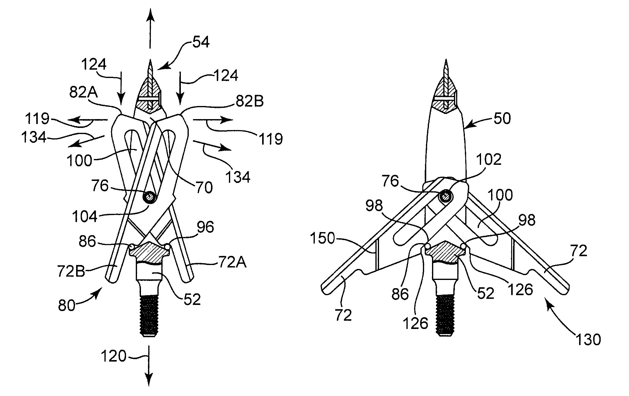 Expandable broadhead with rear deploying blades