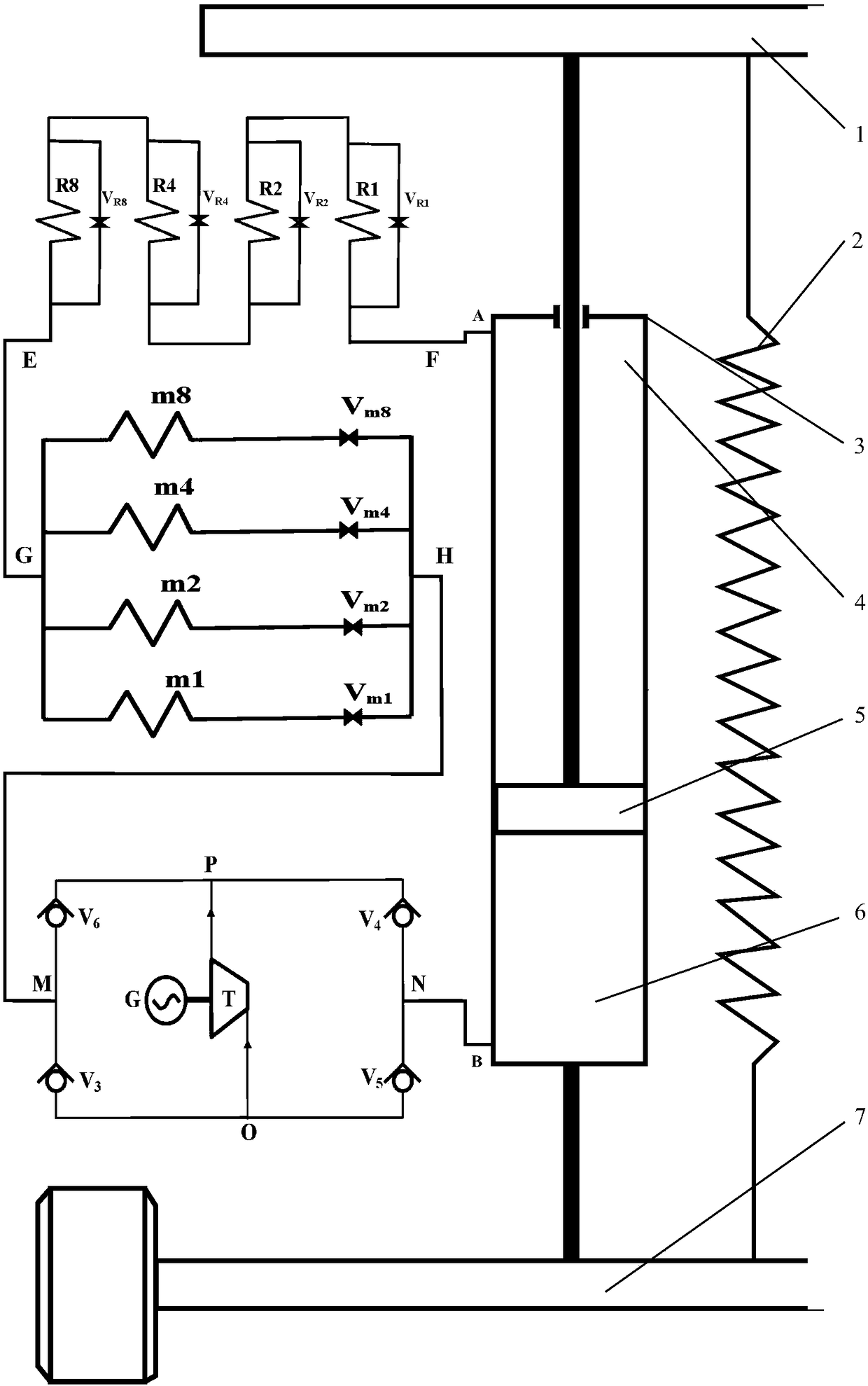 Single turbine energy recovery series-parallel R type automobile absorber and method