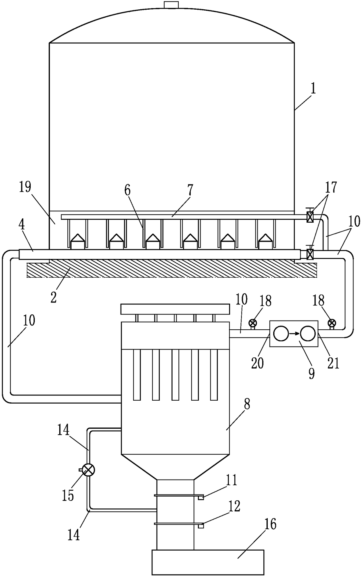 Powder storage warehouse provided with auxiliary discharging device
