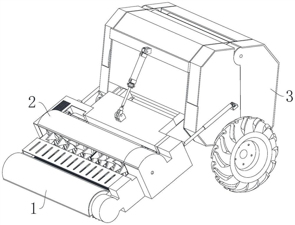 Straw gathering and bundling device used after crop harvesting