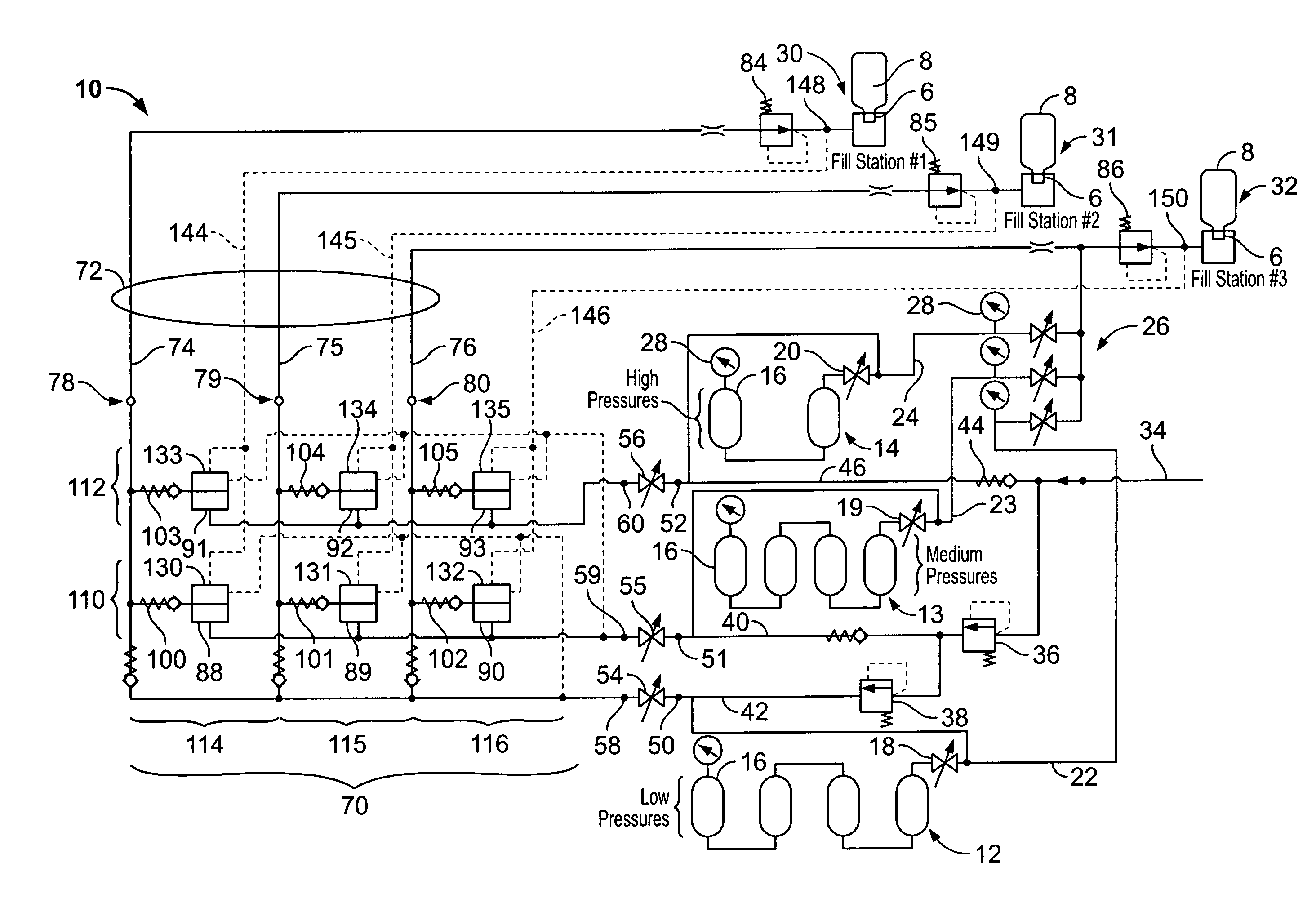 Method and system for independently filling multiple canisters from cascaded storage stations