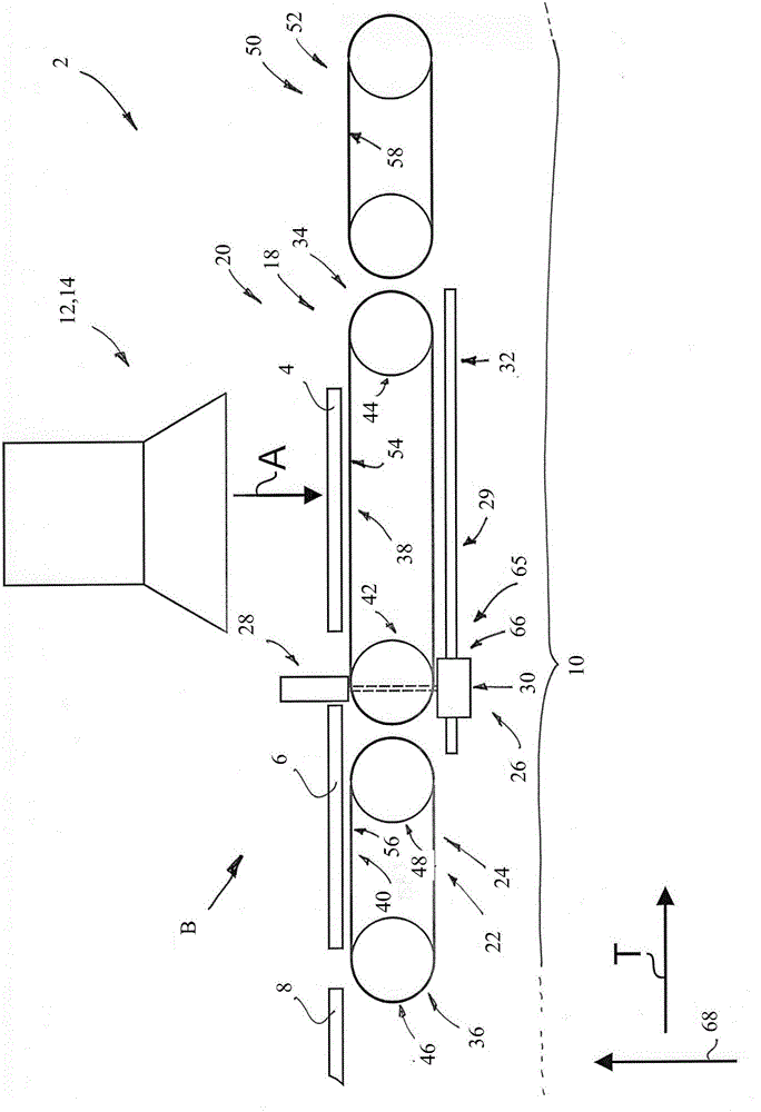 Conveying device for conveying workpieces, in particular circuit boards, in the conveying direction along a conveying line.