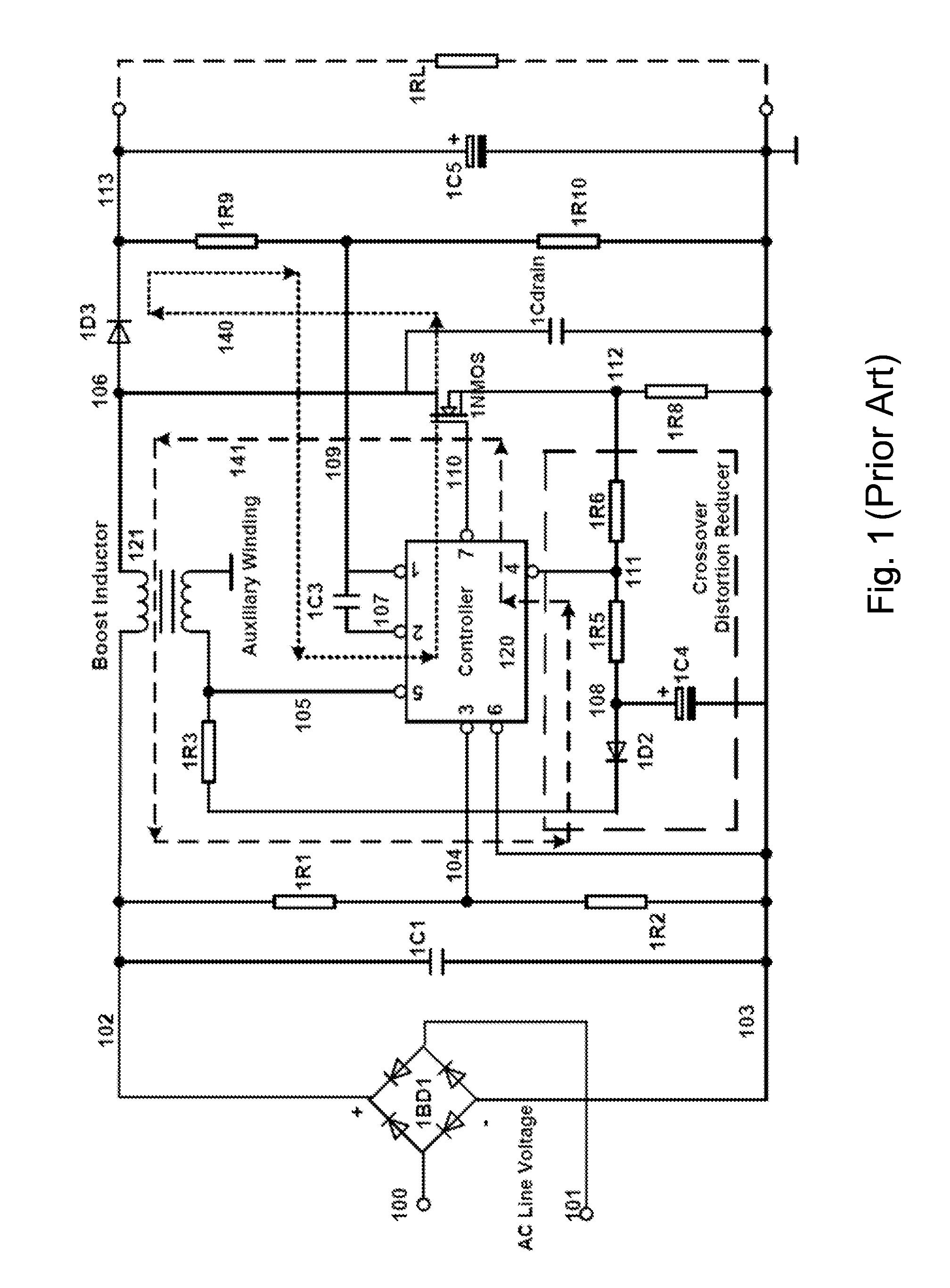 Transition mode power factor correction device with built-in automatic total harmonic distortion reduction feature