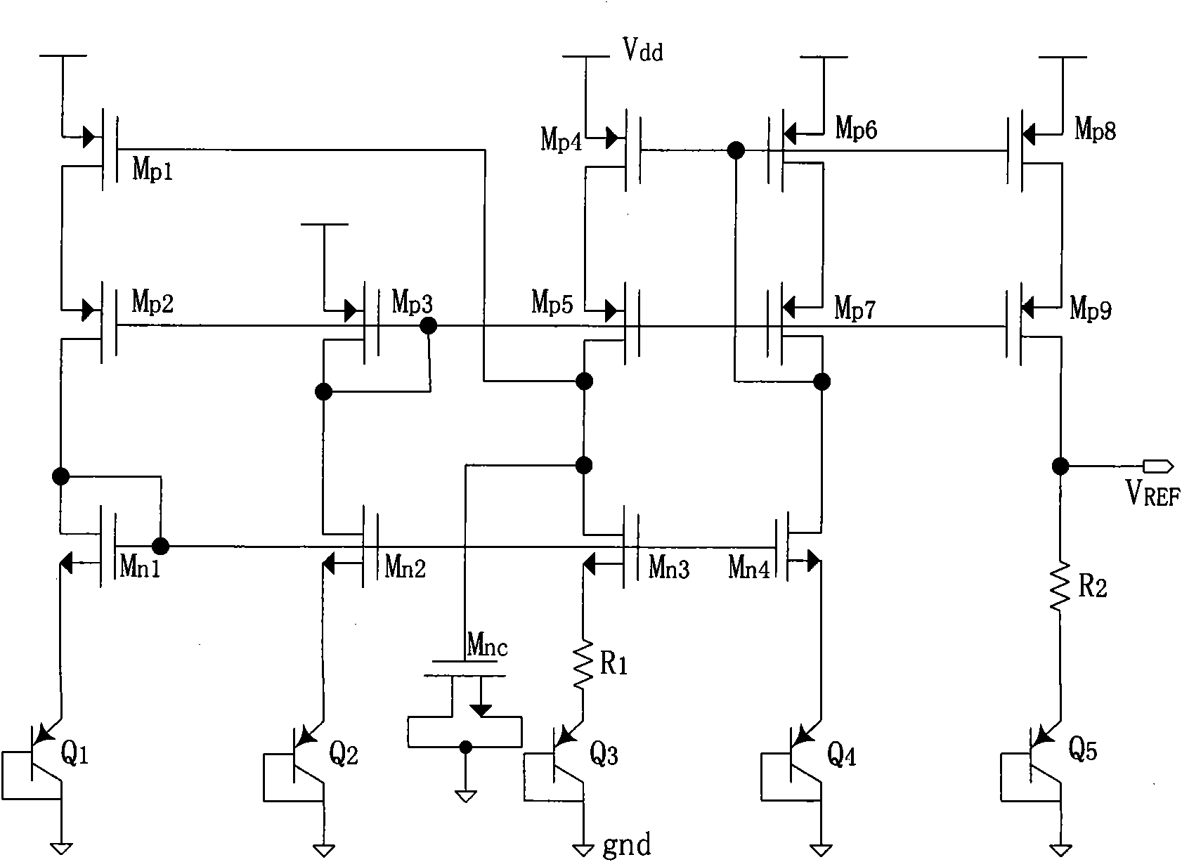 Band-gap reference voltage source compensated by using high-order curvature