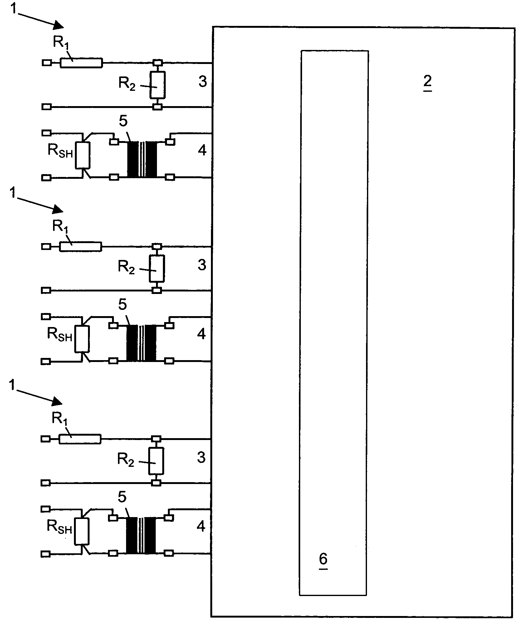 Measuring circuit arrangement for electricity meters for direct connection