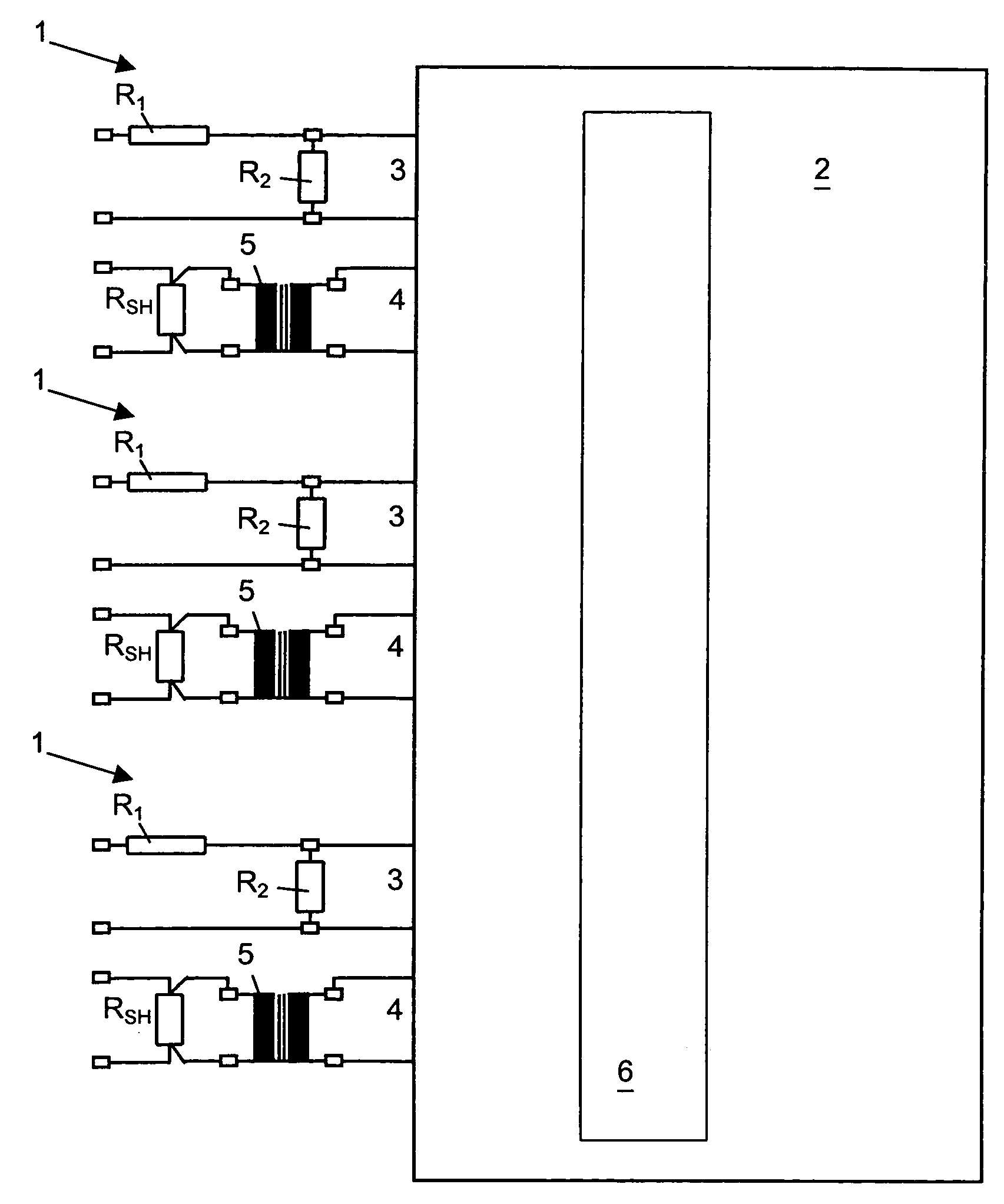 Measuring circuit arrangement for electricity meters for direct connection