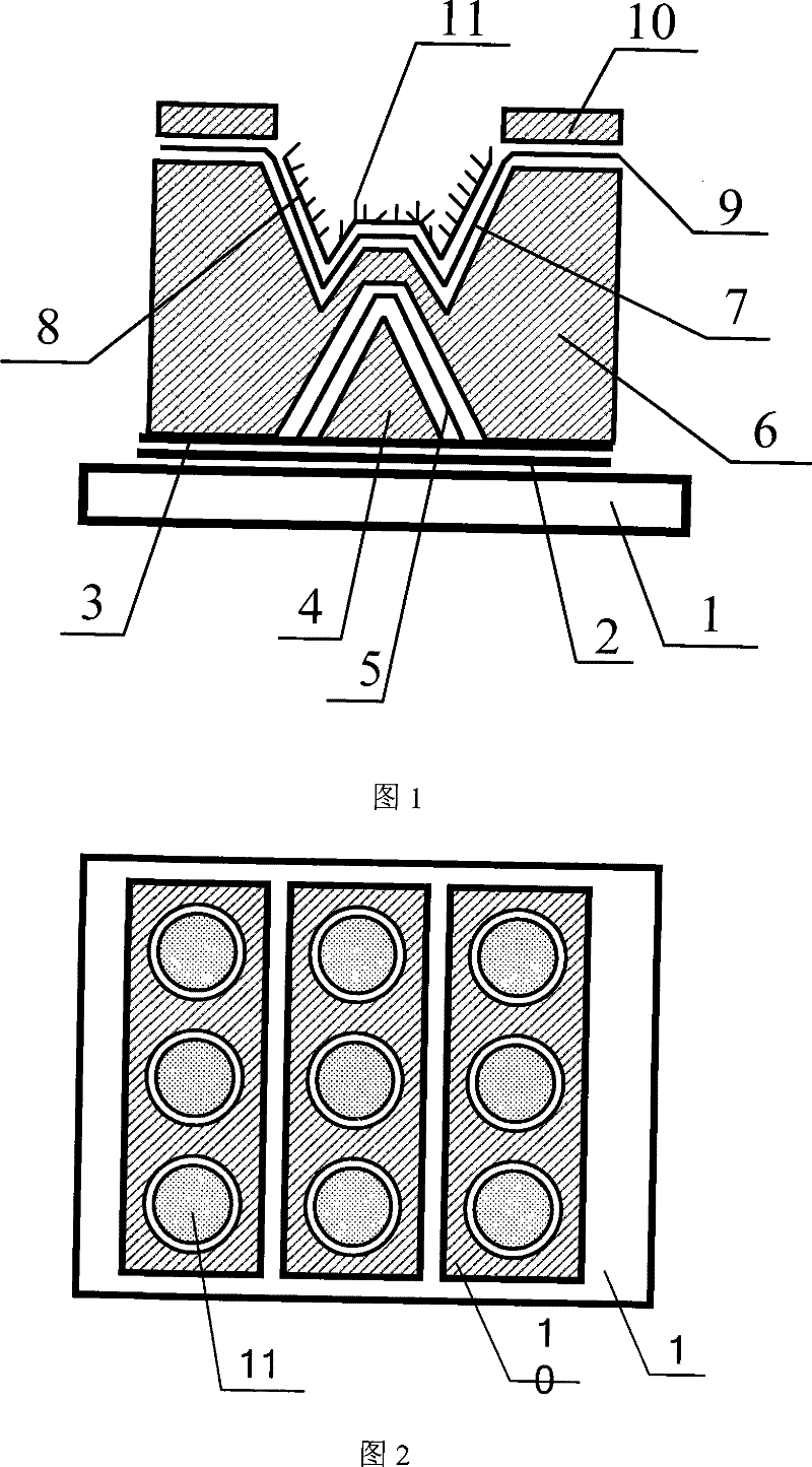 Flat-panel display device with apex-angle down gate-modulated cathode structure and its preparing process