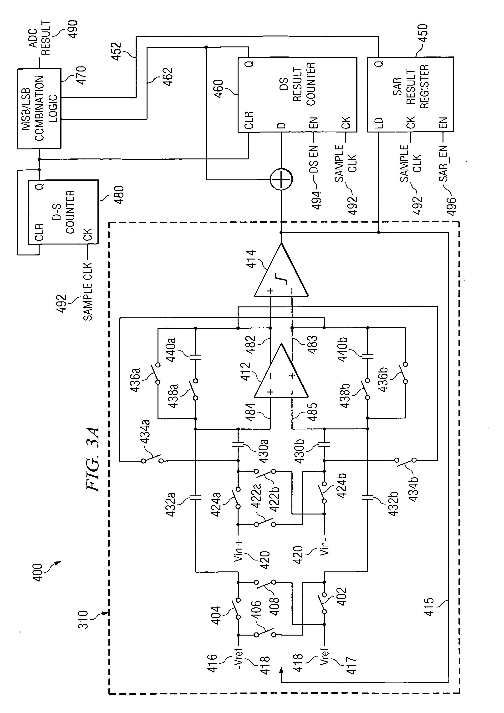 Integrating/SAR ADC and method with low integrator swing and low complexity