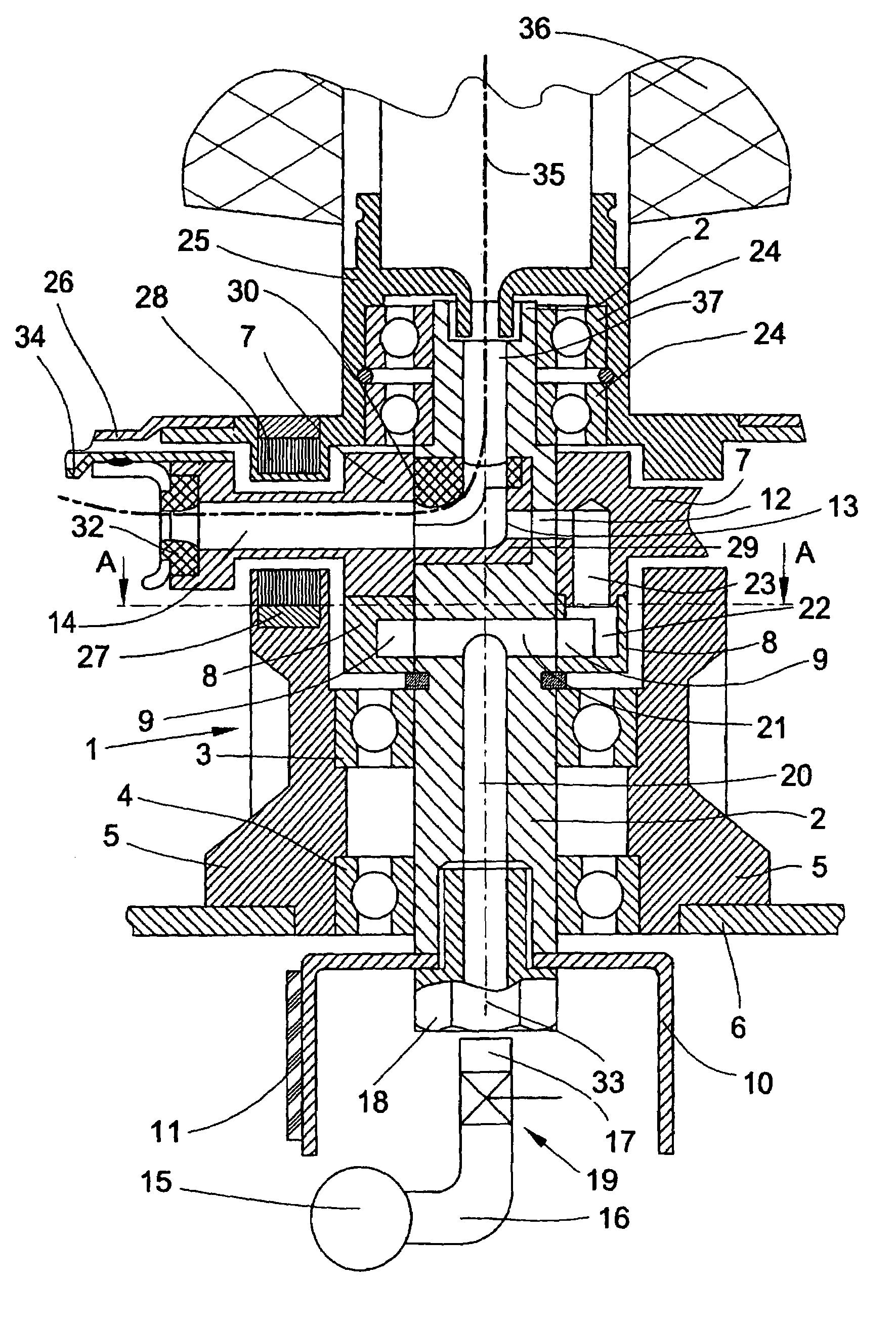 Two-for-one twisting spindle comprising a pneumatically actuated threading device