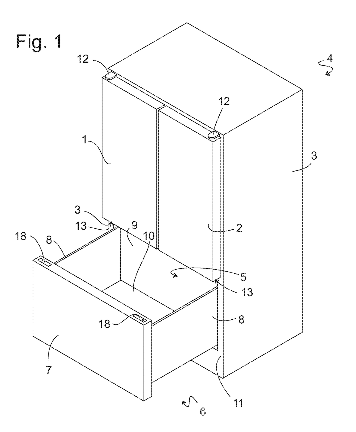 Refrigeration appliance with movable front panel