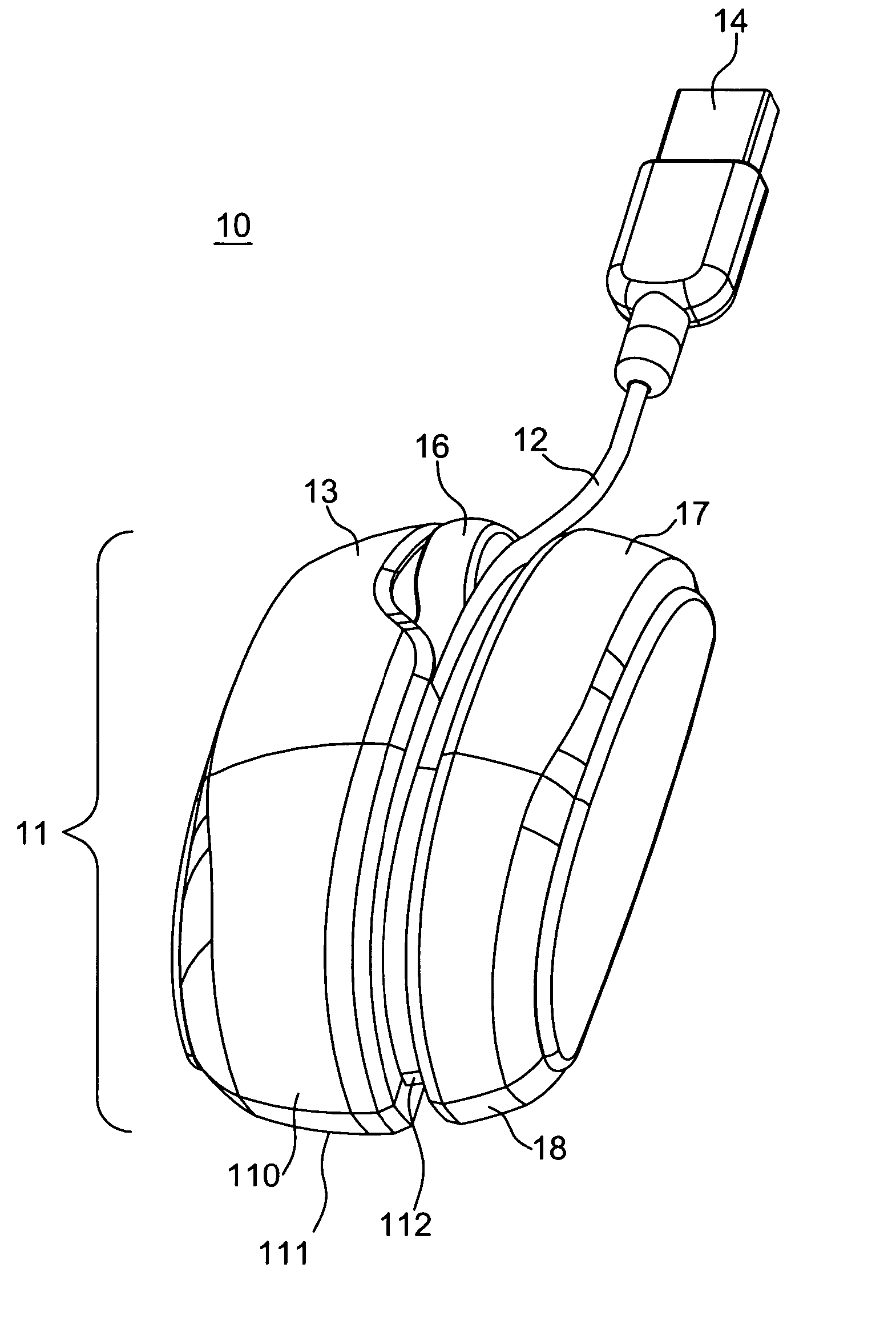Computer mouse having cable collecting structure