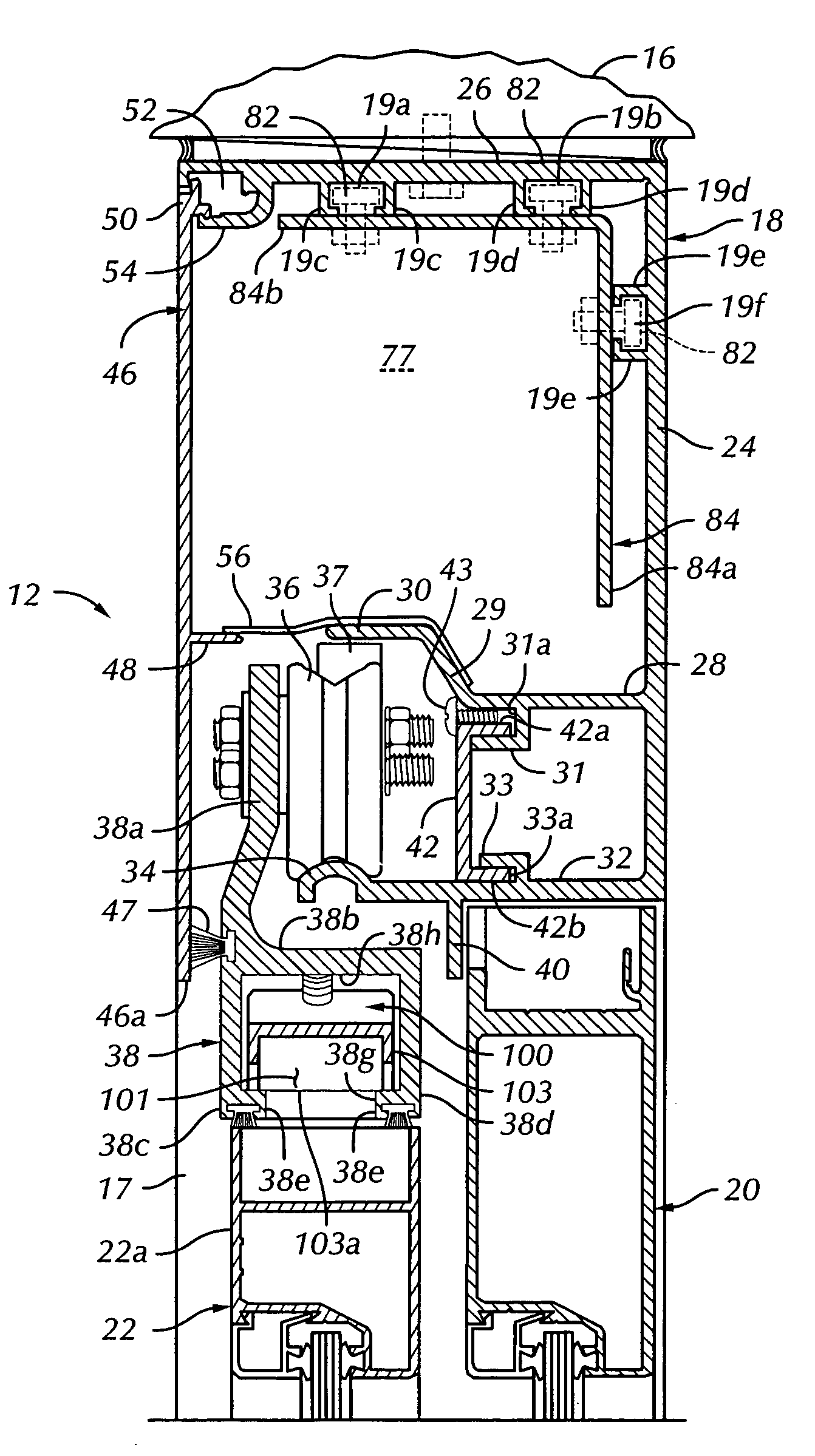 Sliding door reinforced frame header with movable cover