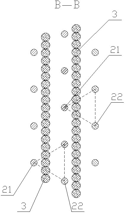 Multi-row mini-pile enclosing structure for blocking soil and construction process