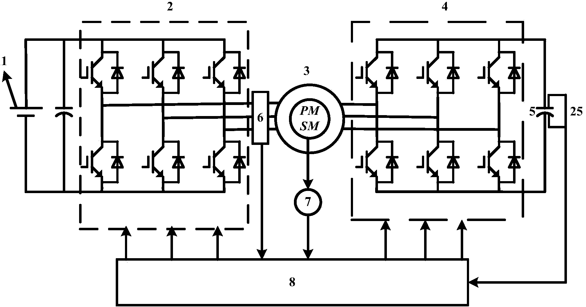 Open winding permanent magnet synchronous motor series compensation vector control system and control method
