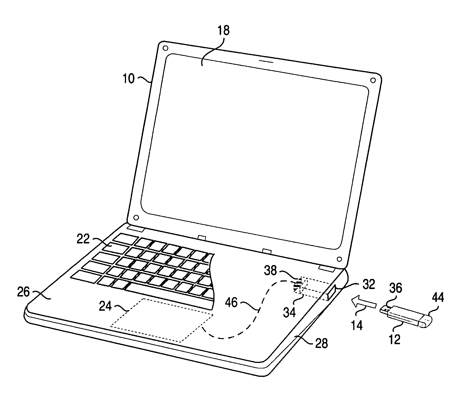 Portable computing device housing assembly, and associated methodology, providing for carriage of an external mass storage device