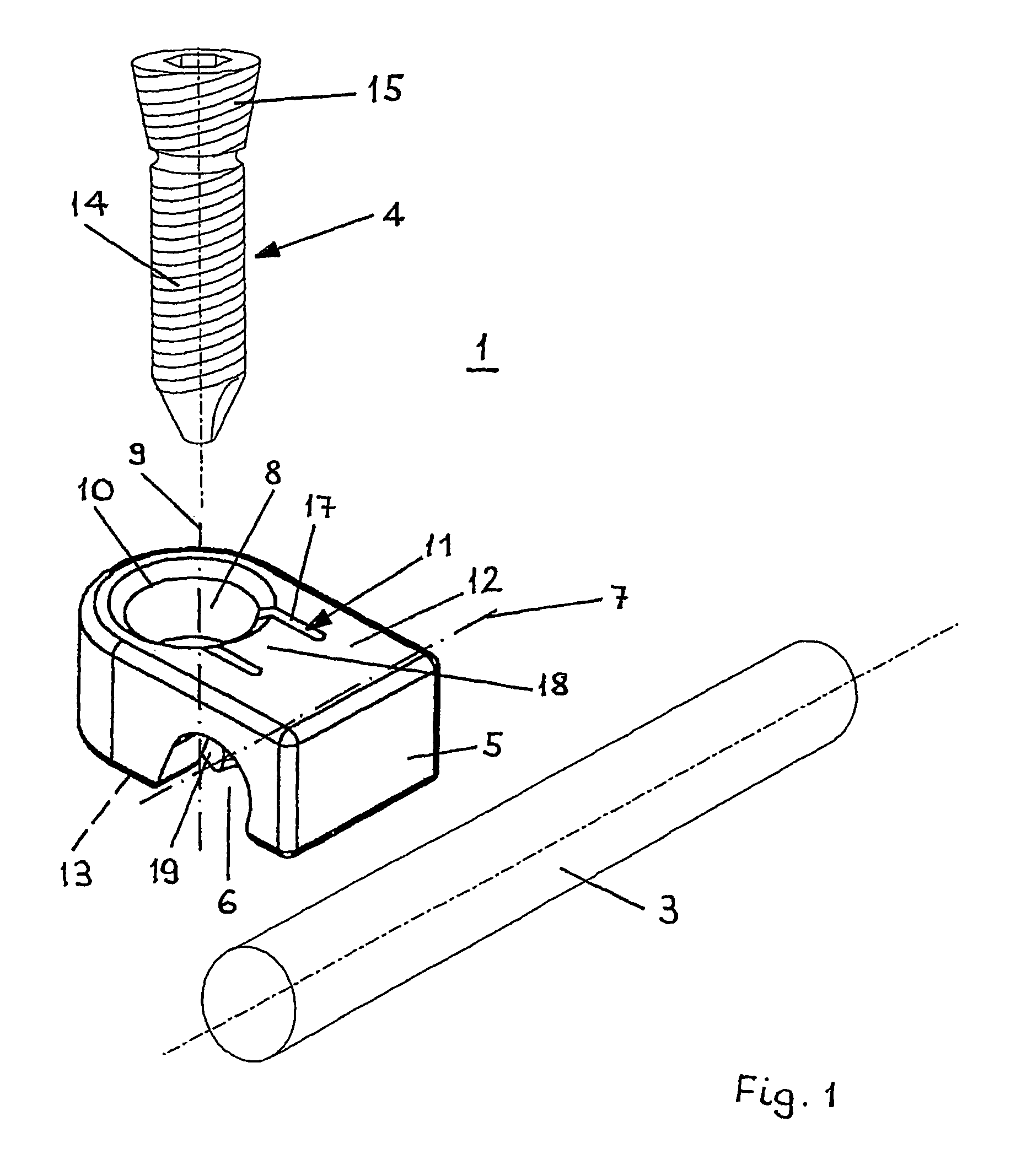 Angularly stable device for mutually fixing a longitudinal carrier with a bone fixation element