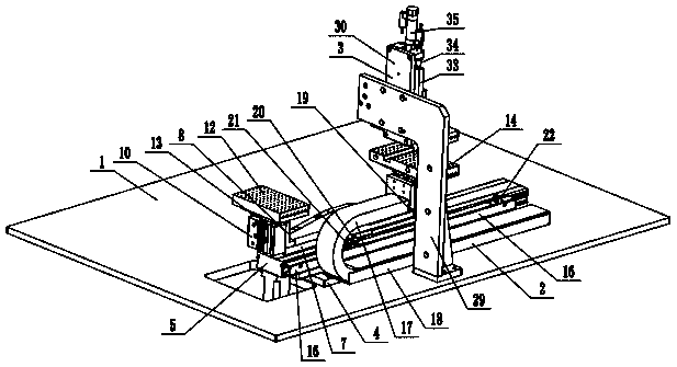 A plastic bag conveying bag opening device for packaging and pasting electronic clips