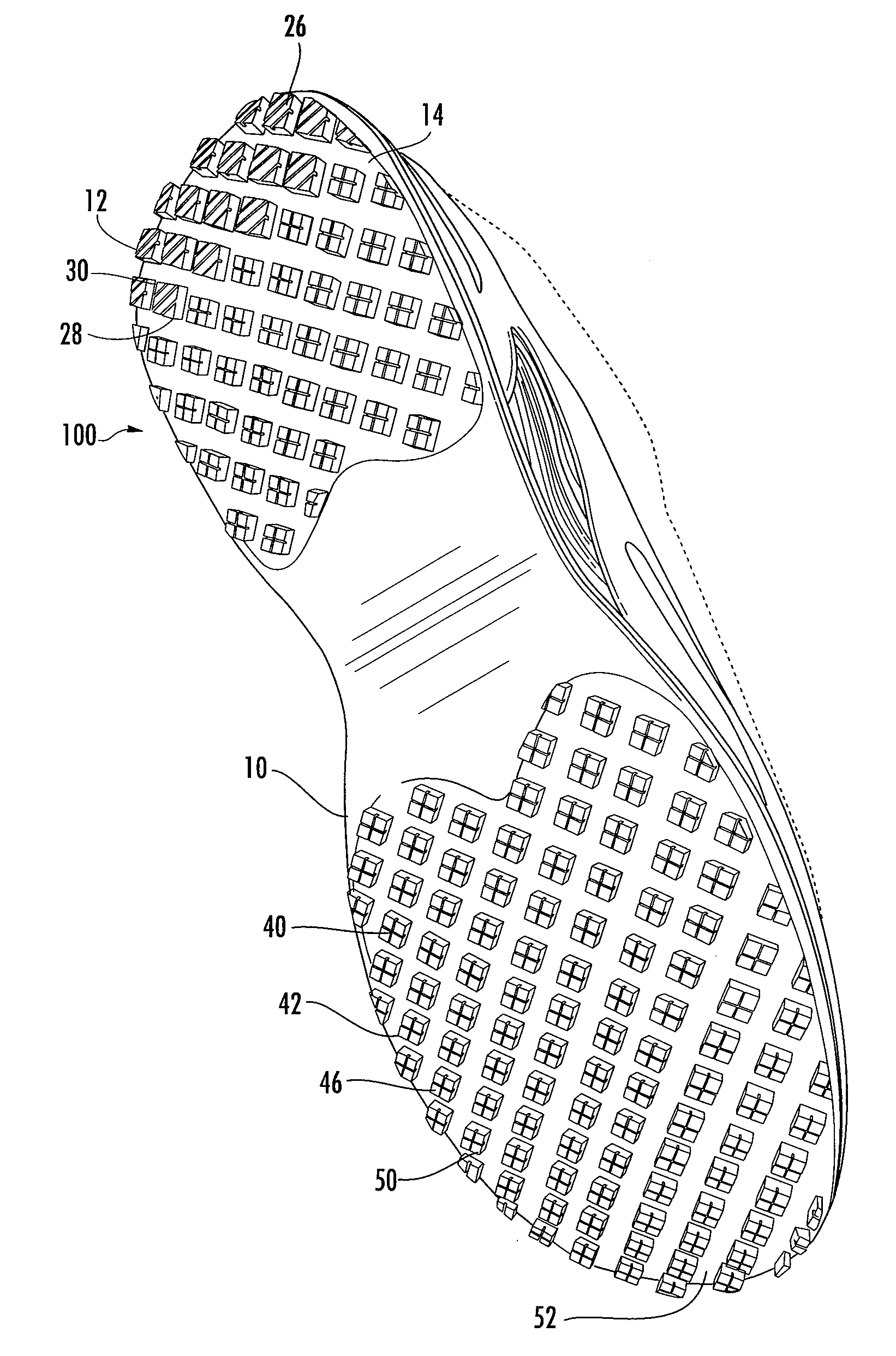 Tread pattern combination for non-slip shoes