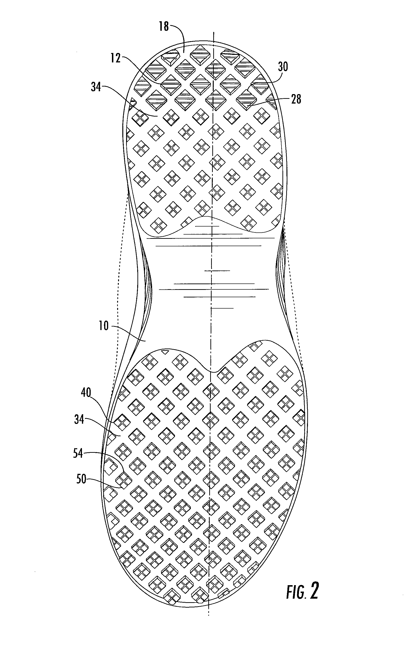 Tread pattern combination for non-slip shoes