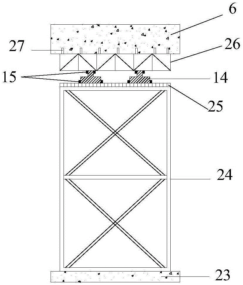 Framing demounting supporting structure of spandrelless arch bridge of over crossing operation highway and construction method