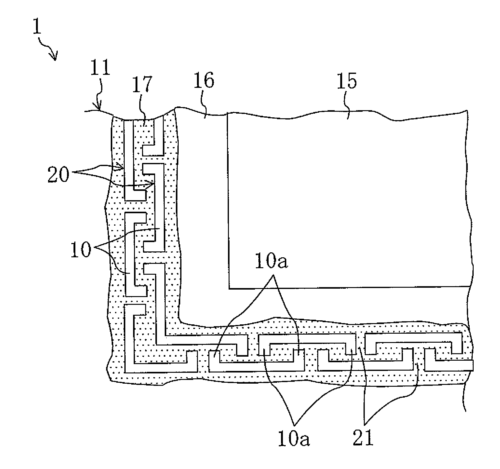 Display comprising a plurality of spacer rows having first and second protruding portions and method of manufacturing the same