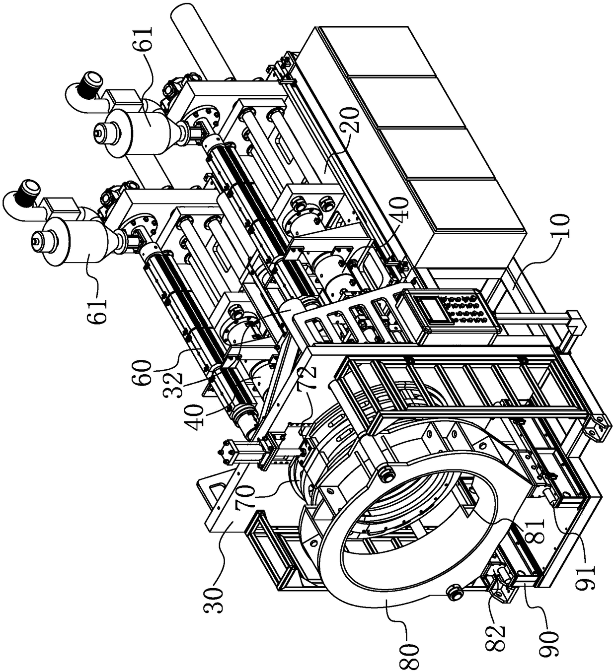 Injection molding machine for winding pipe connectors