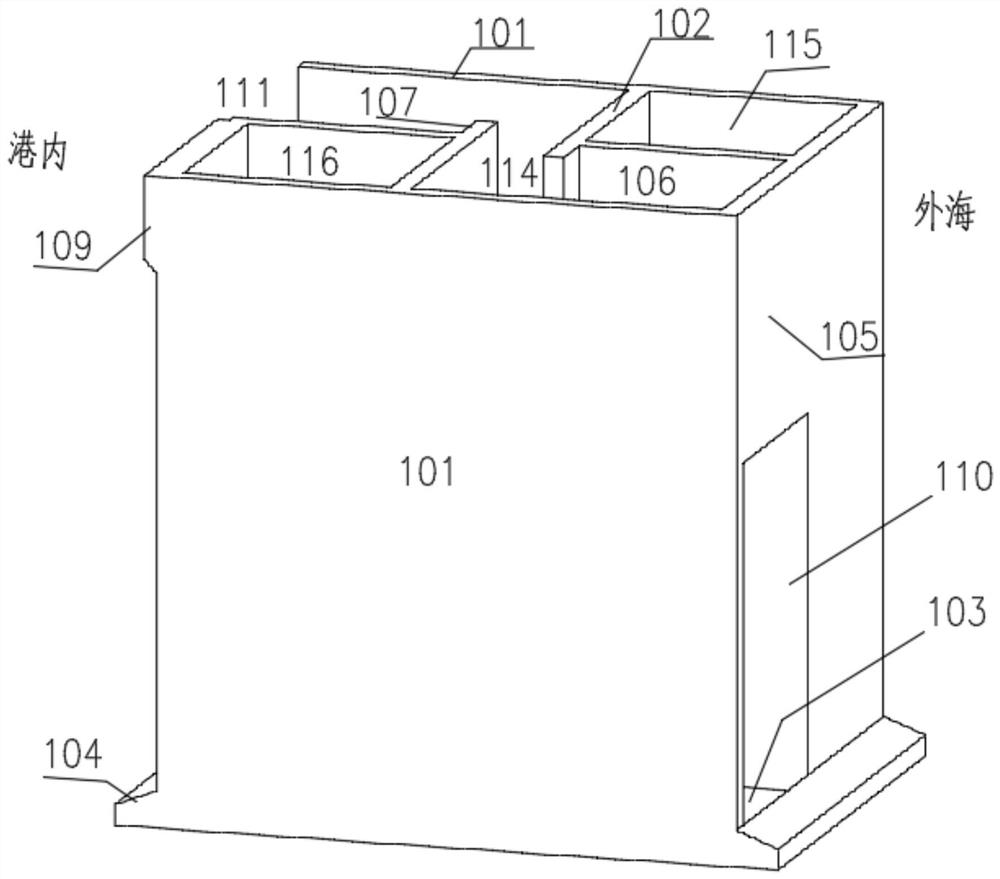 Gravity type open breakwater structure with inner side for berthing