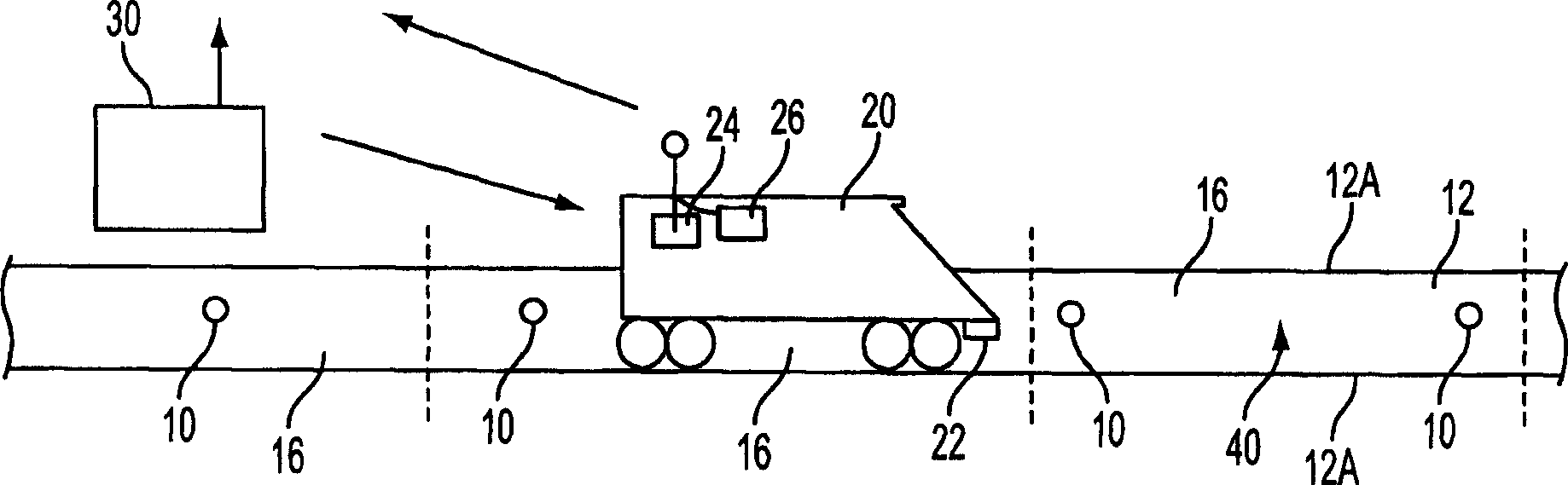 Rolling stock control system and method by device along route
