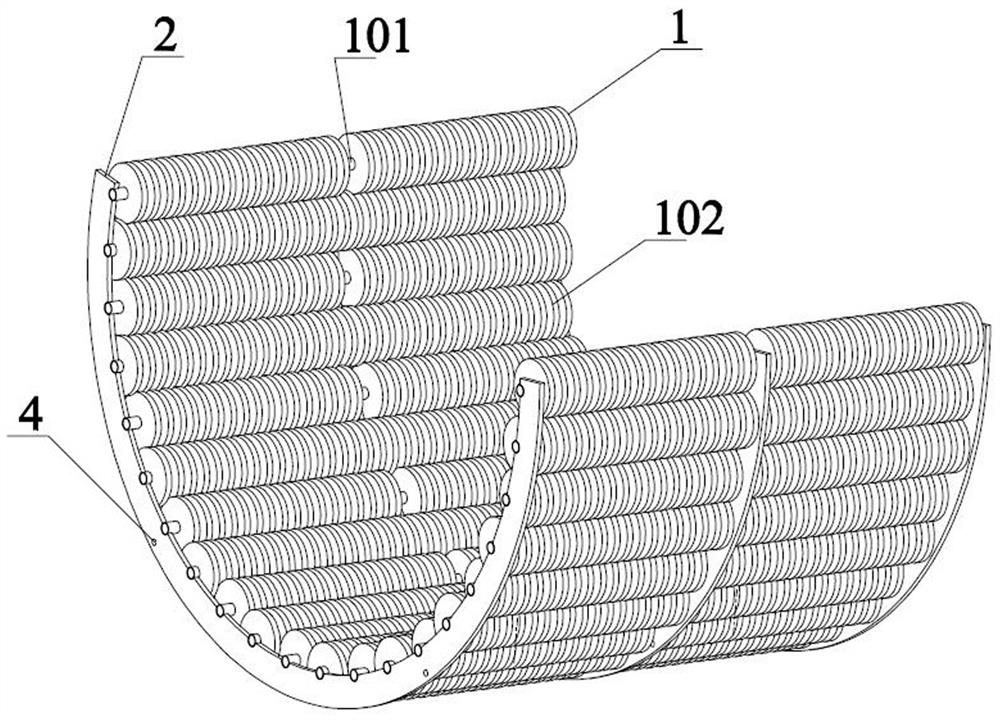 A flexible concave screen with rotatable threshing unit