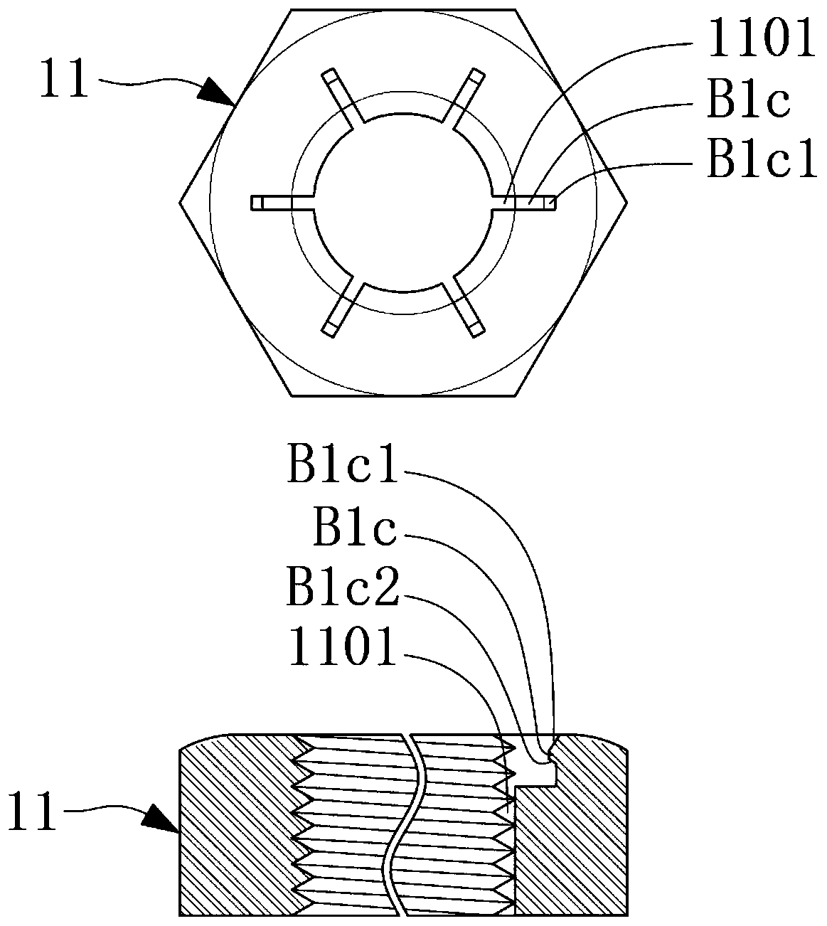 Anti-loosening bolt assembly with buckle pin in axial direction of thread