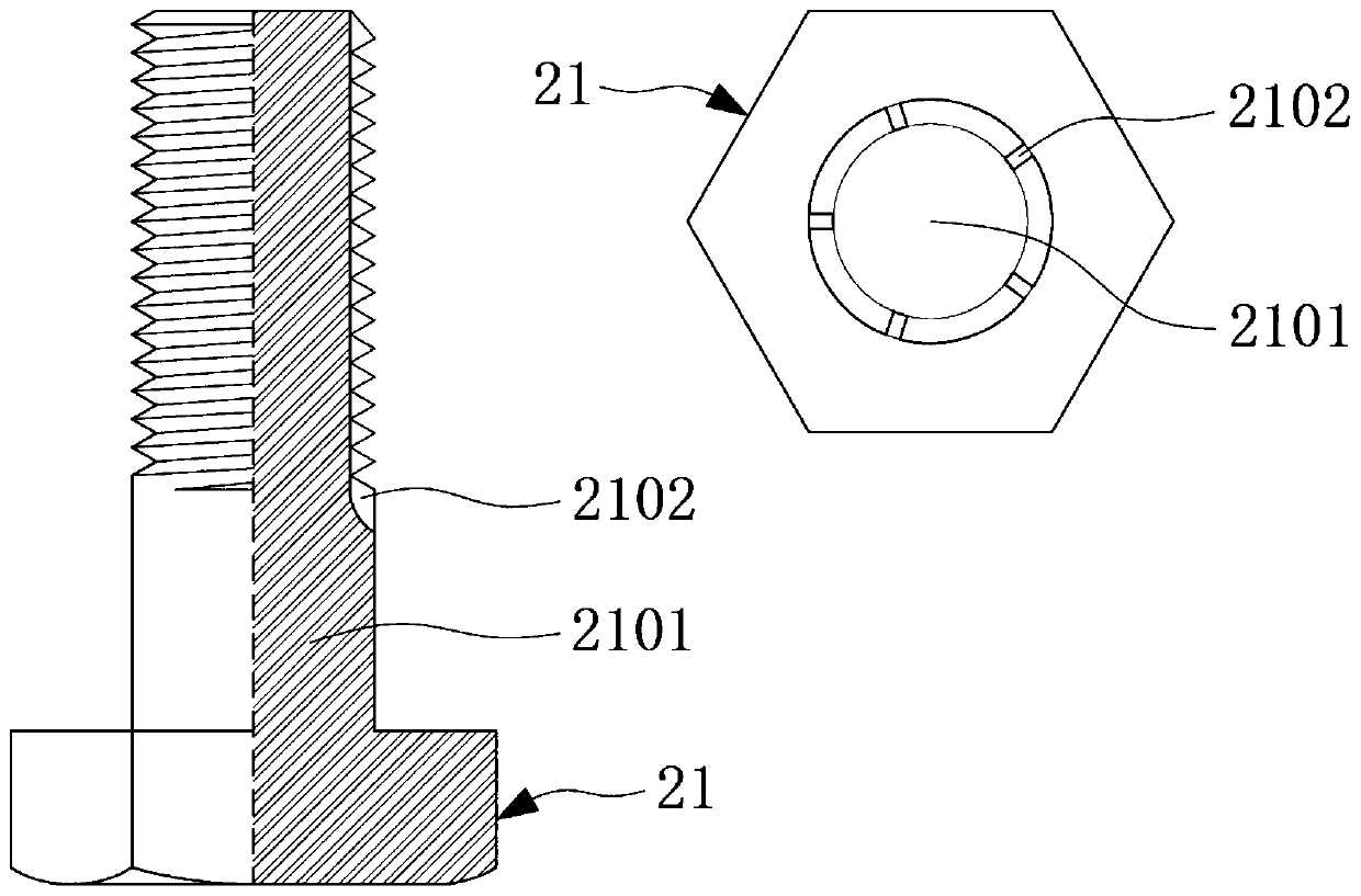 Anti-loosening bolt assembly with buckle pin in axial direction of thread