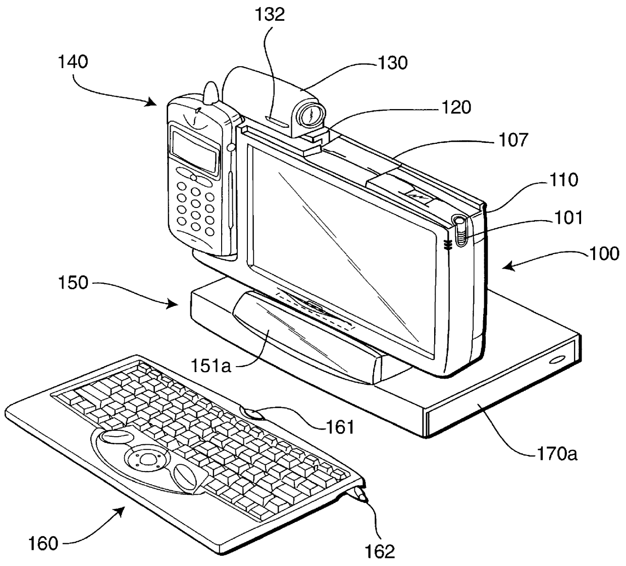 Portable computer on which a communication device can be mounted