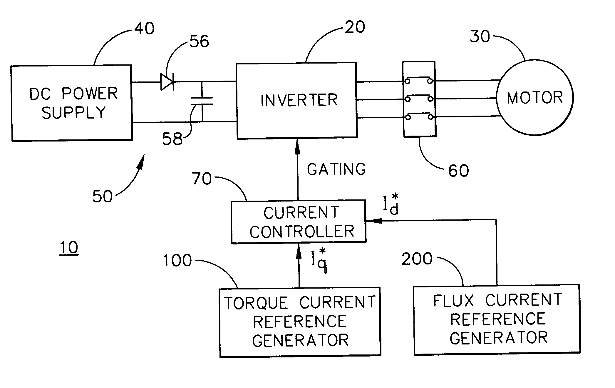 Power converter controlling apparatus and method providing ride through capability during power interruption in a motor drive system
