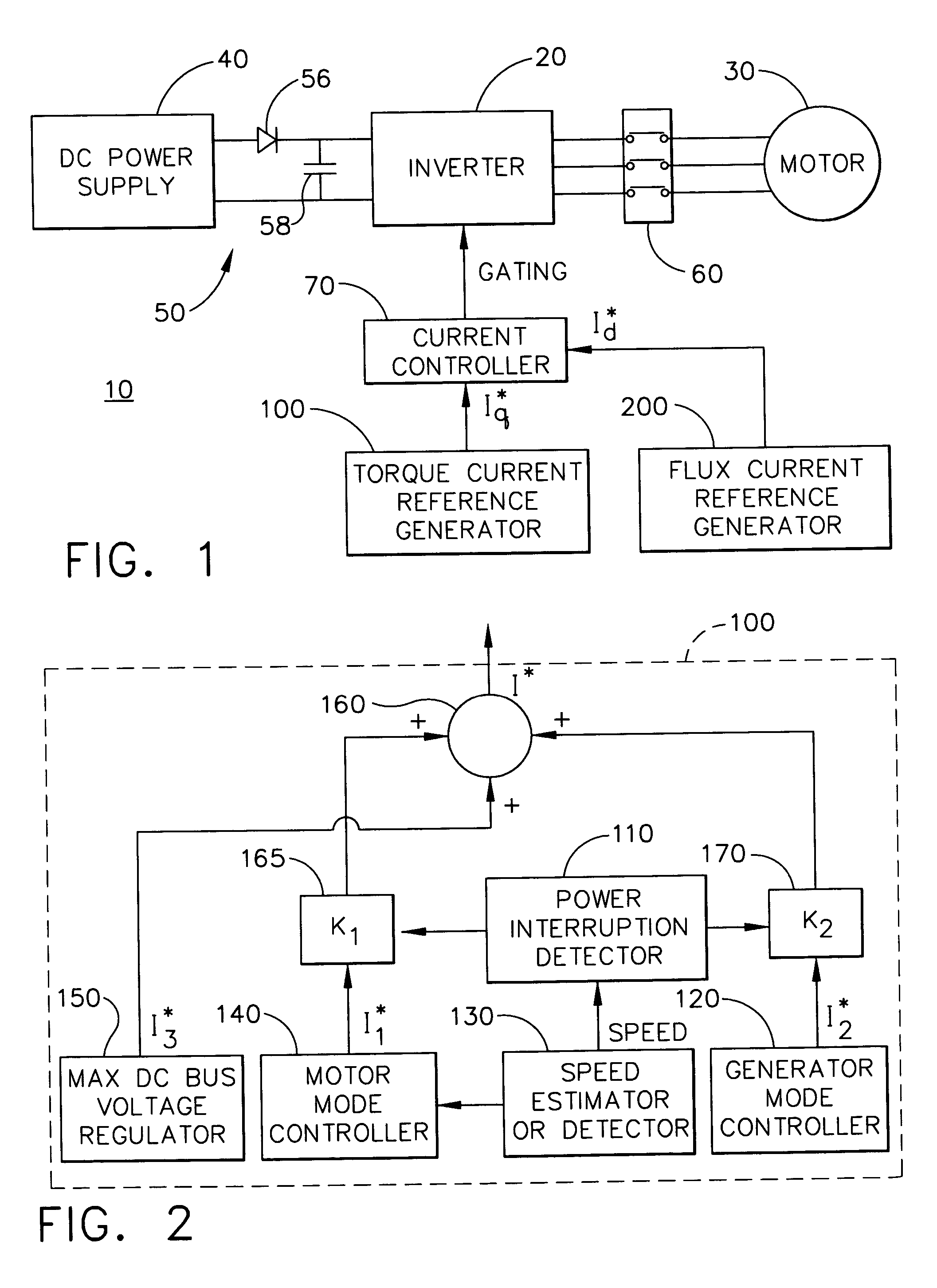Power converter controlling apparatus and method providing ride through capability during power interruption in a motor drive system