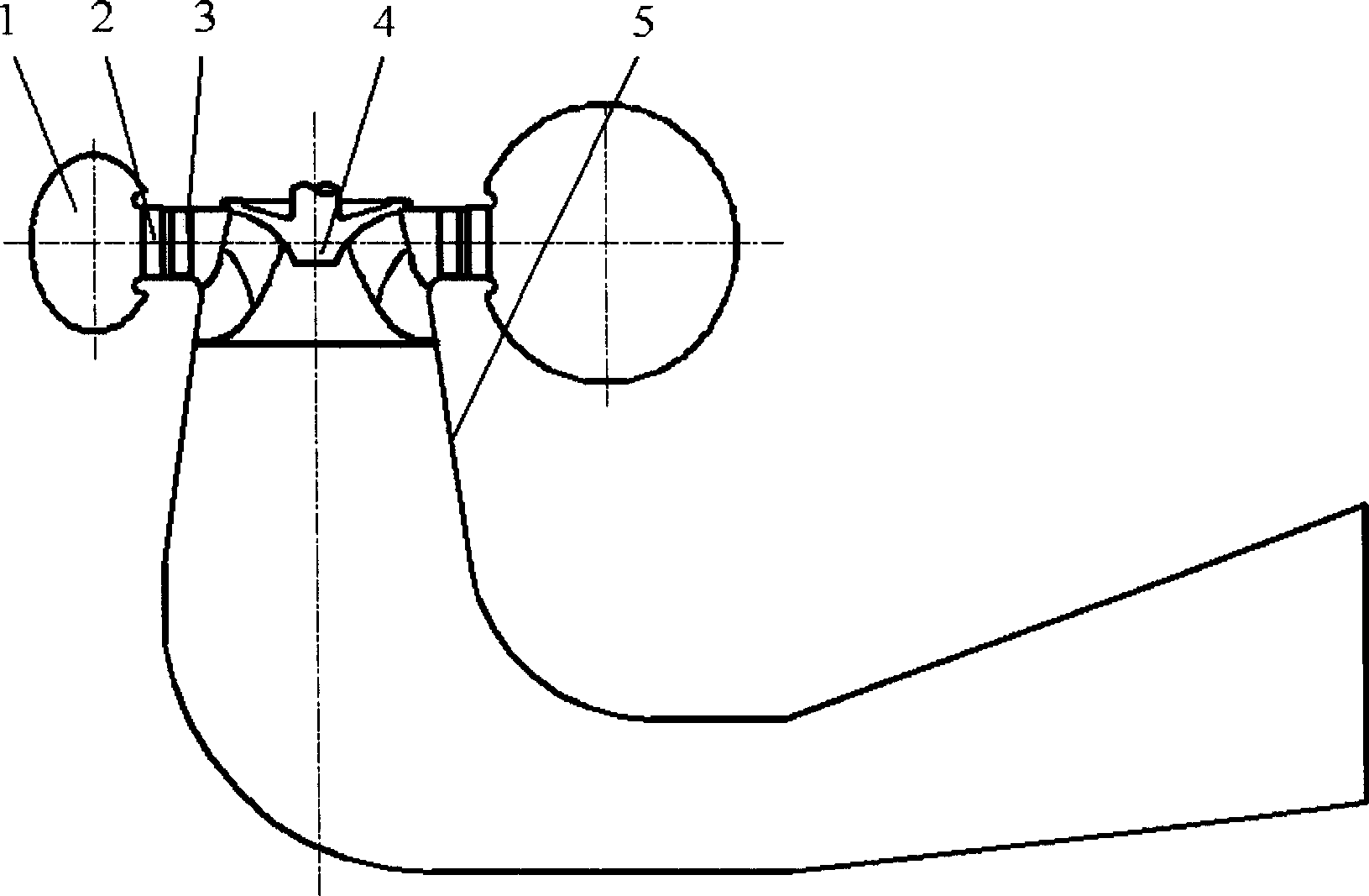 Mixed flow type water turbin having H-type flow path rotary wheel