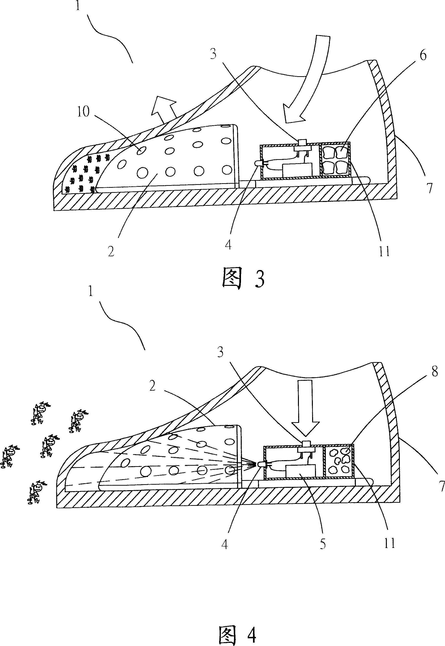 Sterilizing and deodorizing device with a lighting body arranged inside shoes