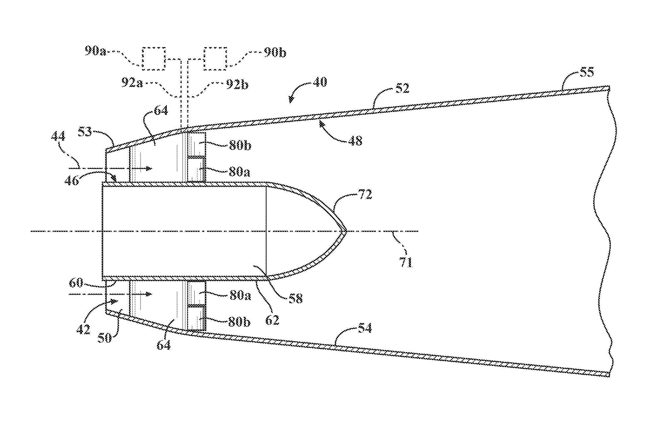 Diffuser with strut-induced vortex mixing