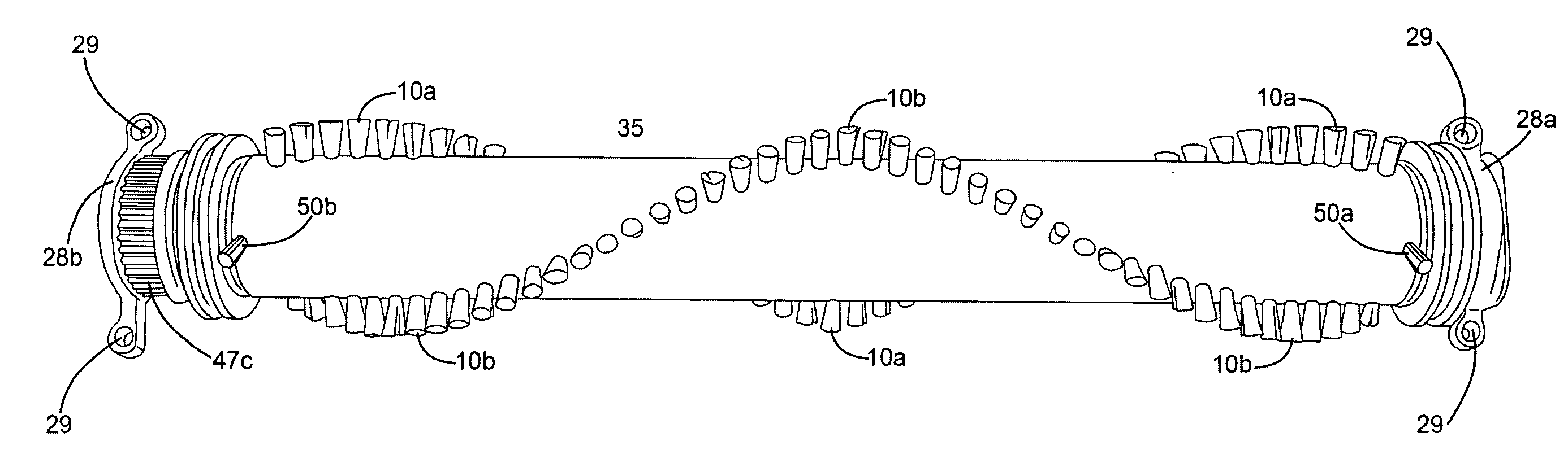 Triple-bearing bristled roller with comprehensive thread guard system