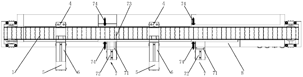 Device for automatic conveying distribution of heating-up furnace glassware