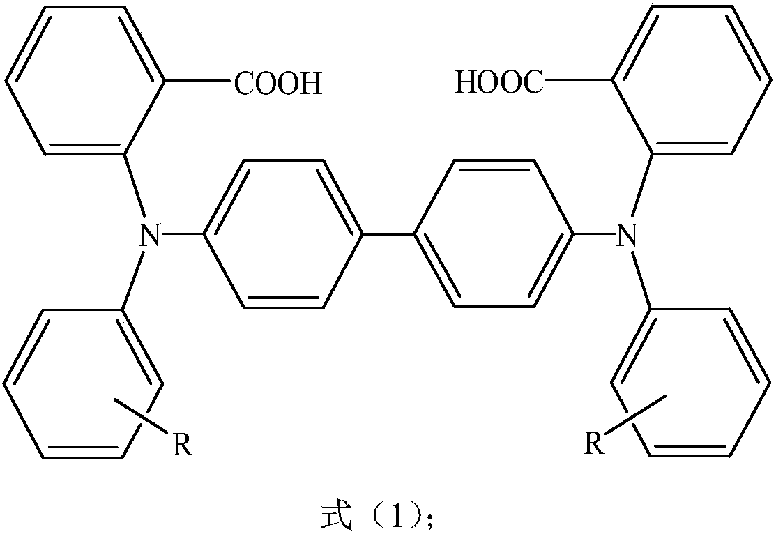 Method for preparing biphenyl triarylated amine compound by taking carboxyl as guide group, intermediate and preparation method thereof