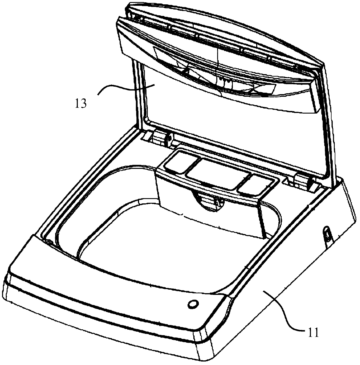 A flip-type washing device and its drive assembly