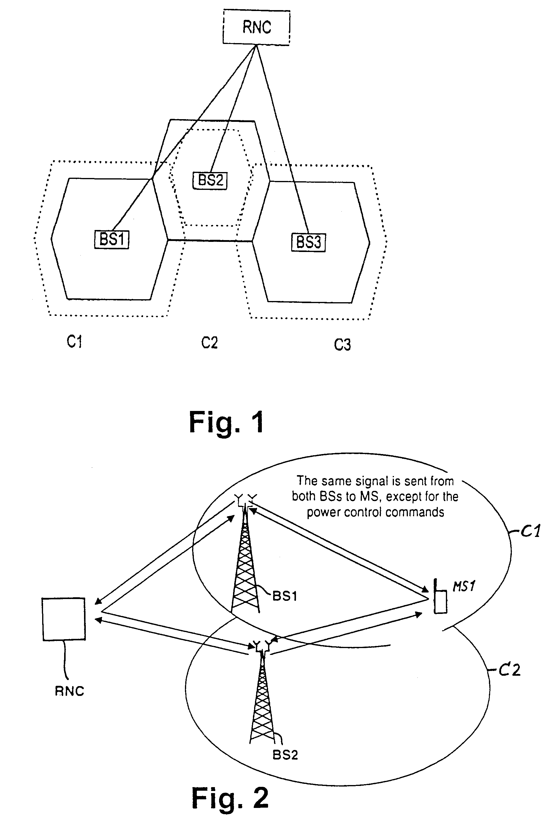 Method and device for controlling the power in an asymmetric soft handover condition