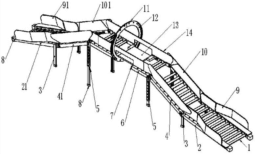 A guiding ladder for an oil storage tank cleaning robot to enter and exit the tank wall manhole