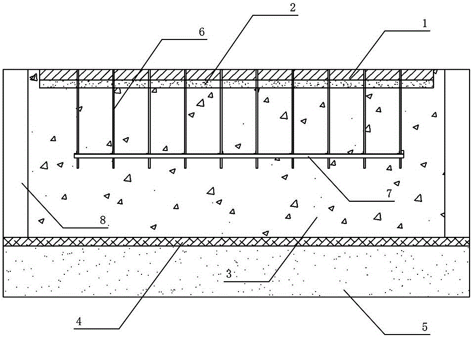 Vibrating table shock-absorbing foundation structure and its construction method