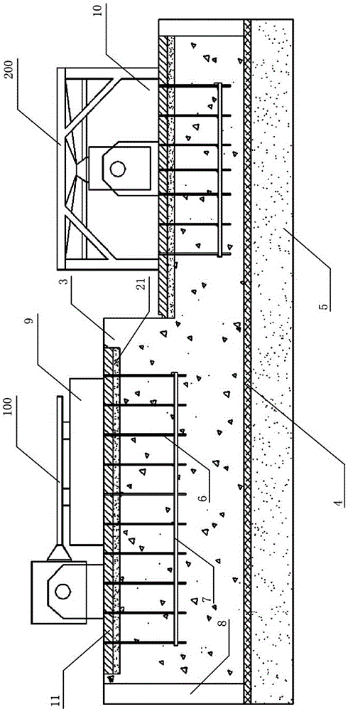 Vibrating table shock-absorbing foundation structure and its construction method