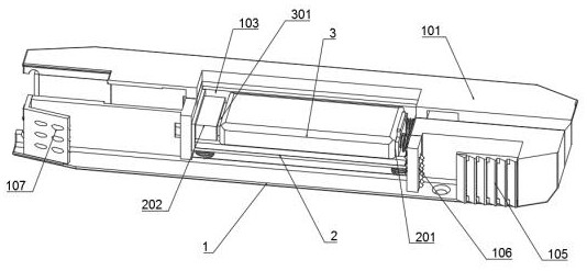 A storage structure for electric vehicle electronic wiring harness and battery heat dissipation