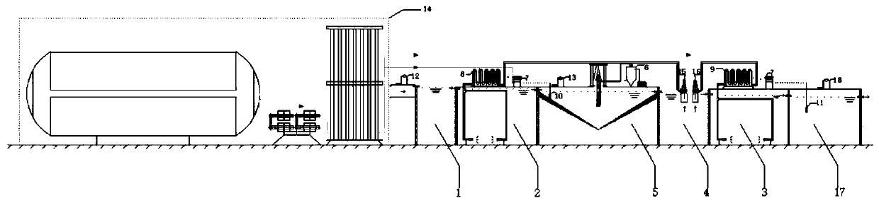 Sludge dewatering high-alkalinity tail water treatment device and method