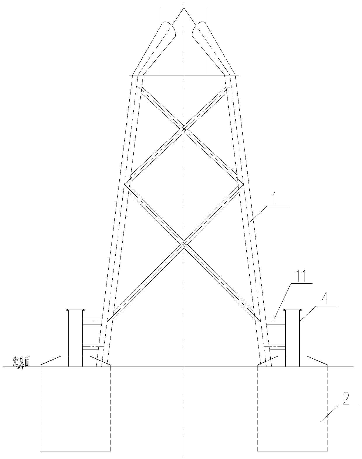 Offshore wind-driven generator multi-pile-suction barrel-jacket foundation structure and construction method thereof
